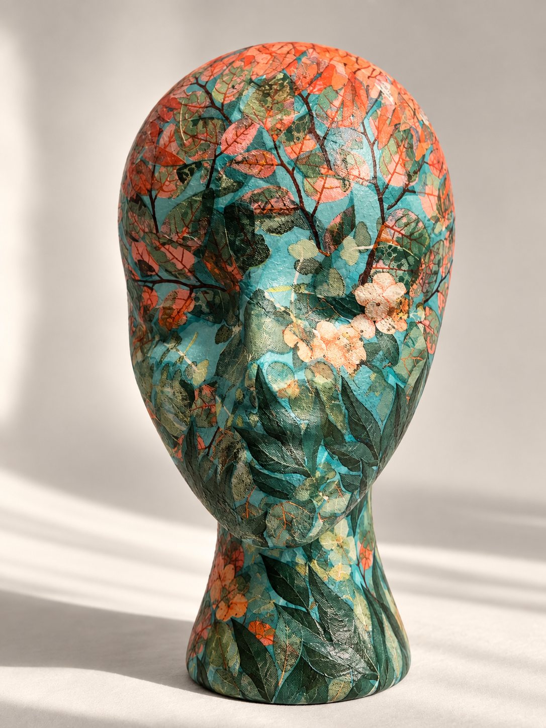 Making Headway; Instinct, a decoupage head by Koa Joy Hood